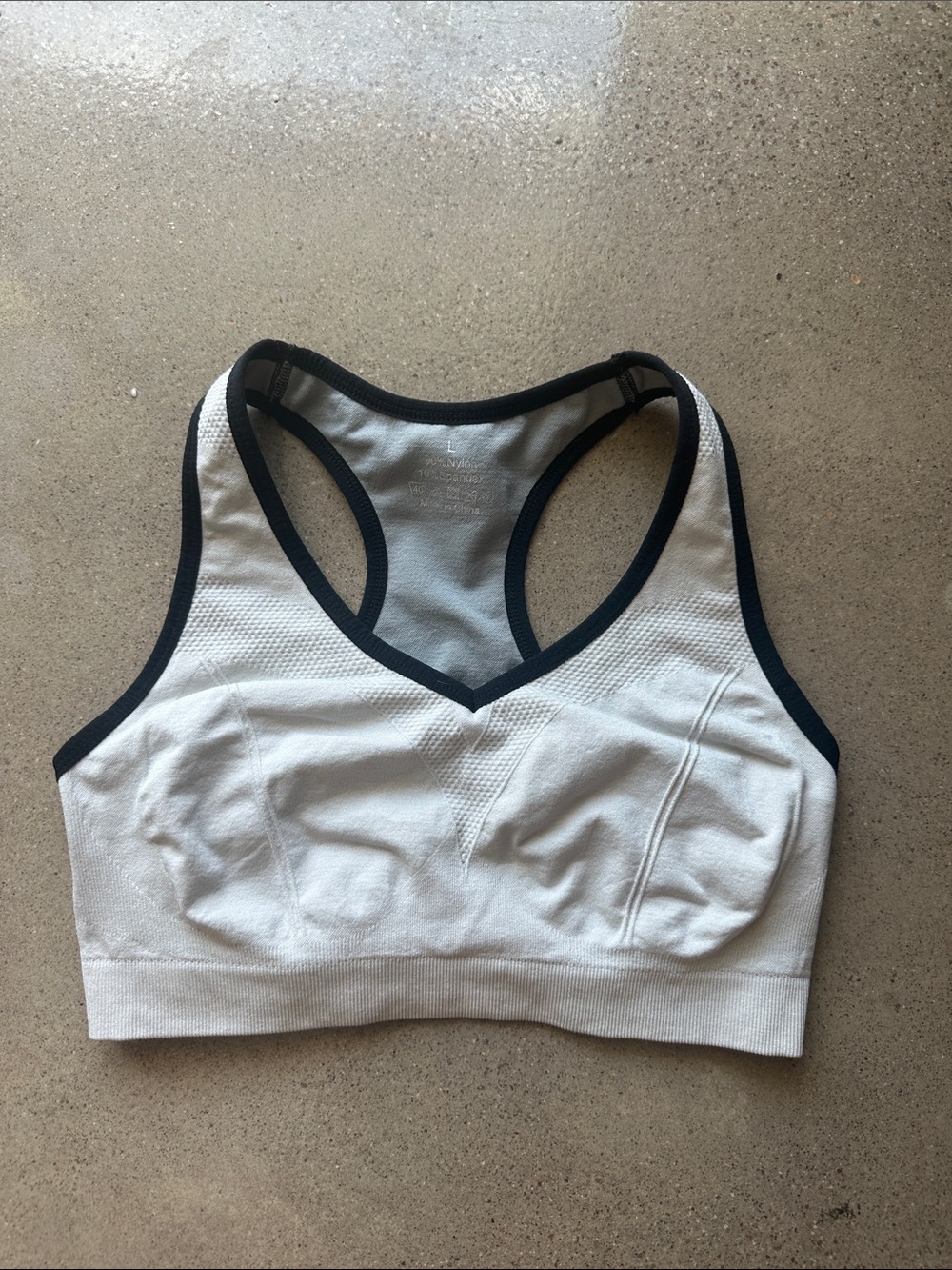 Seamless White Sports Bra with Black Trim